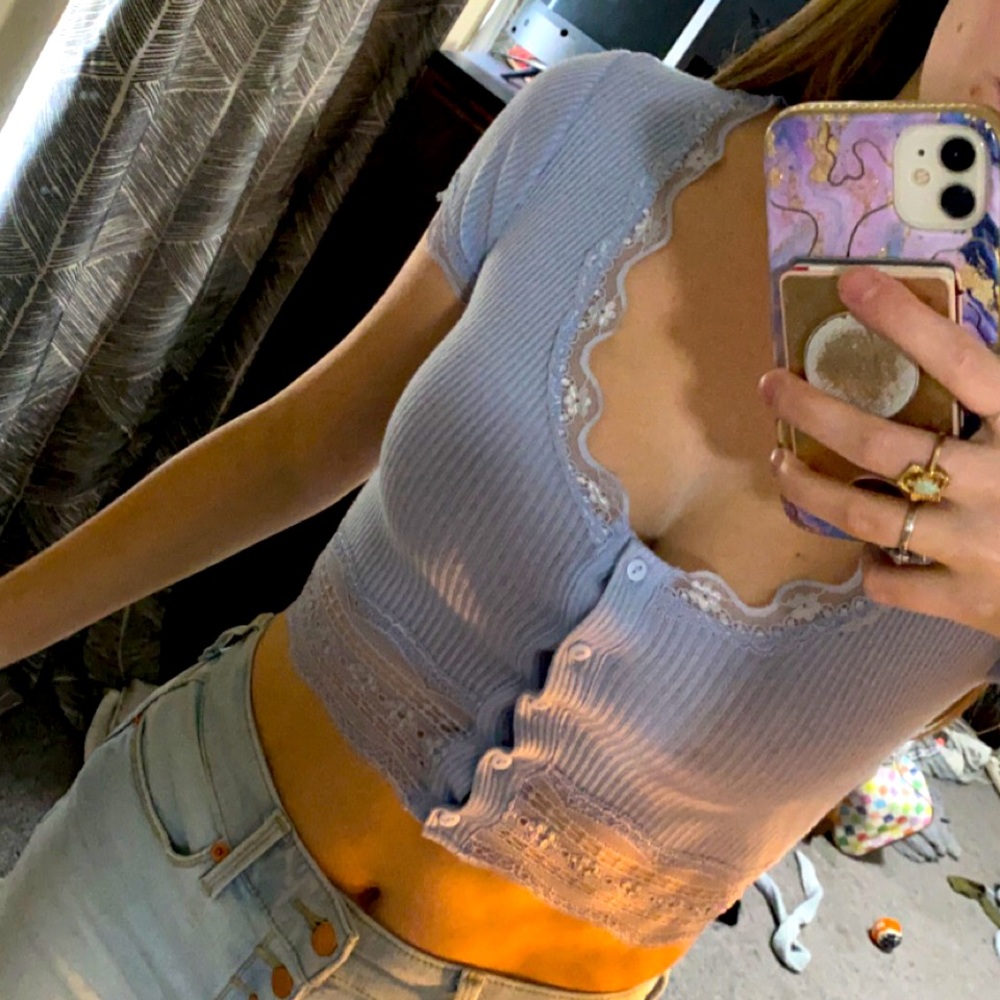 Urban outfitters Darcy lace trim button up cropped top XS
